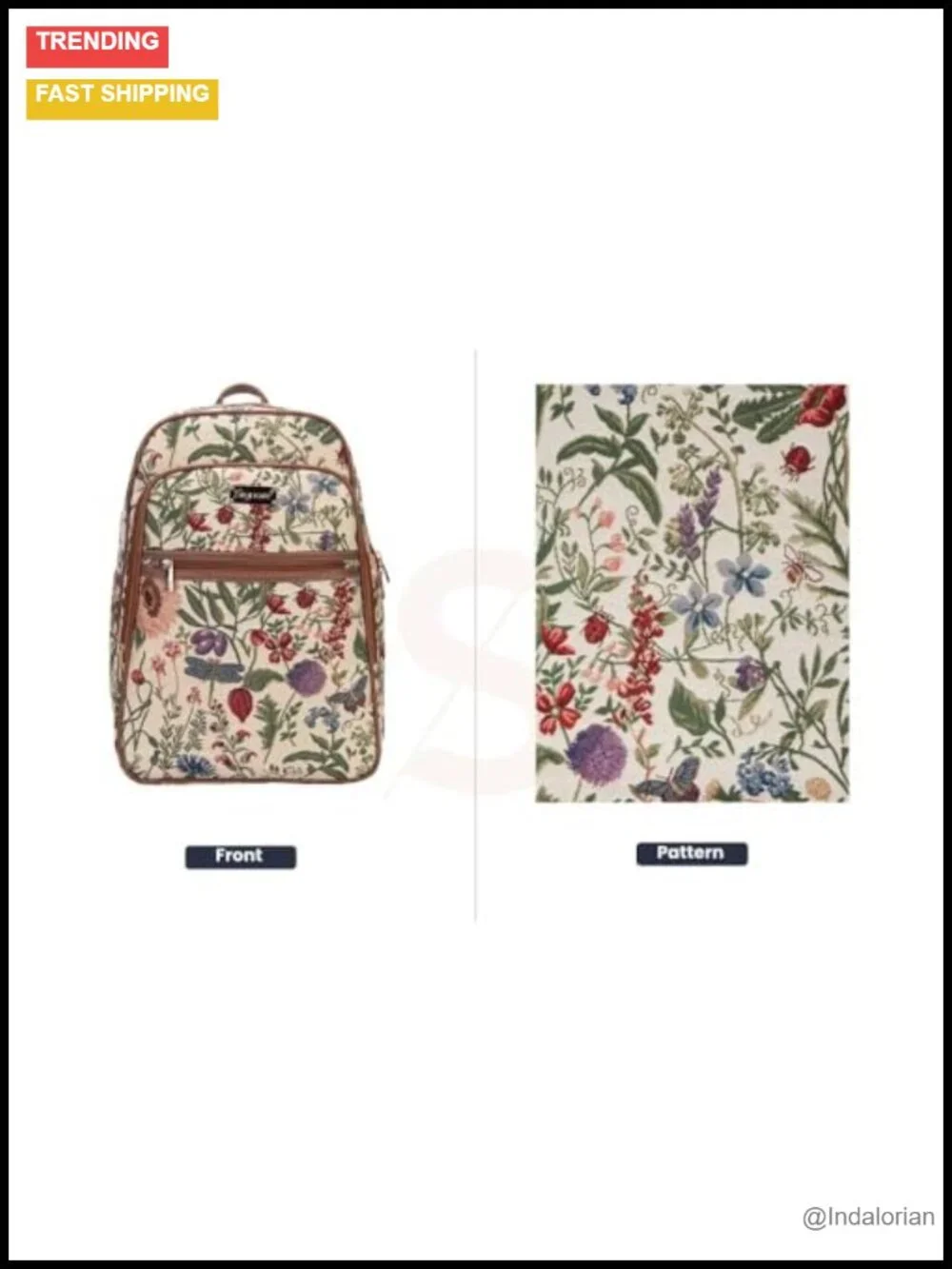 Women Floral Tapestry Laptop Backpack Rucksack 3 Zip Compartments